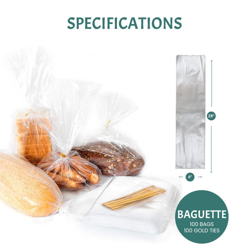 FUNSTITUTION Plastic Bread Bags for Homemade Bread (6x28 inch)- Clear Baguette Bag with Ties For An Airtight Moisture-free Preservation and Storage - Image 4