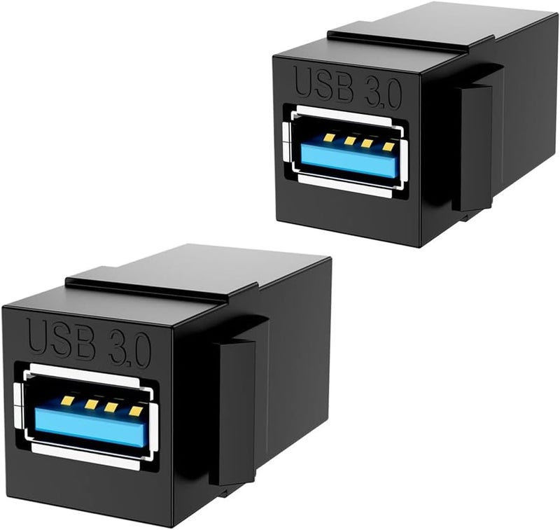 مقبس توصيل USB 3.0 من بانبيو - موصل أنثى إلى أنثى لألواح الحائط واللوحات (أسود، عبوة من قطعتين) - Image 1