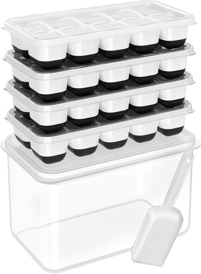 DOQAUS Ice Cube Tray with Lid and Bin, 4 Pack Silicone Plastic Ice Cubes Trays for Freezer with Box/Container, Stackable with Storage Iced Bucket Kits, Scoop, for RV, Soup, Food, Cocktail, Coffee - Image 1