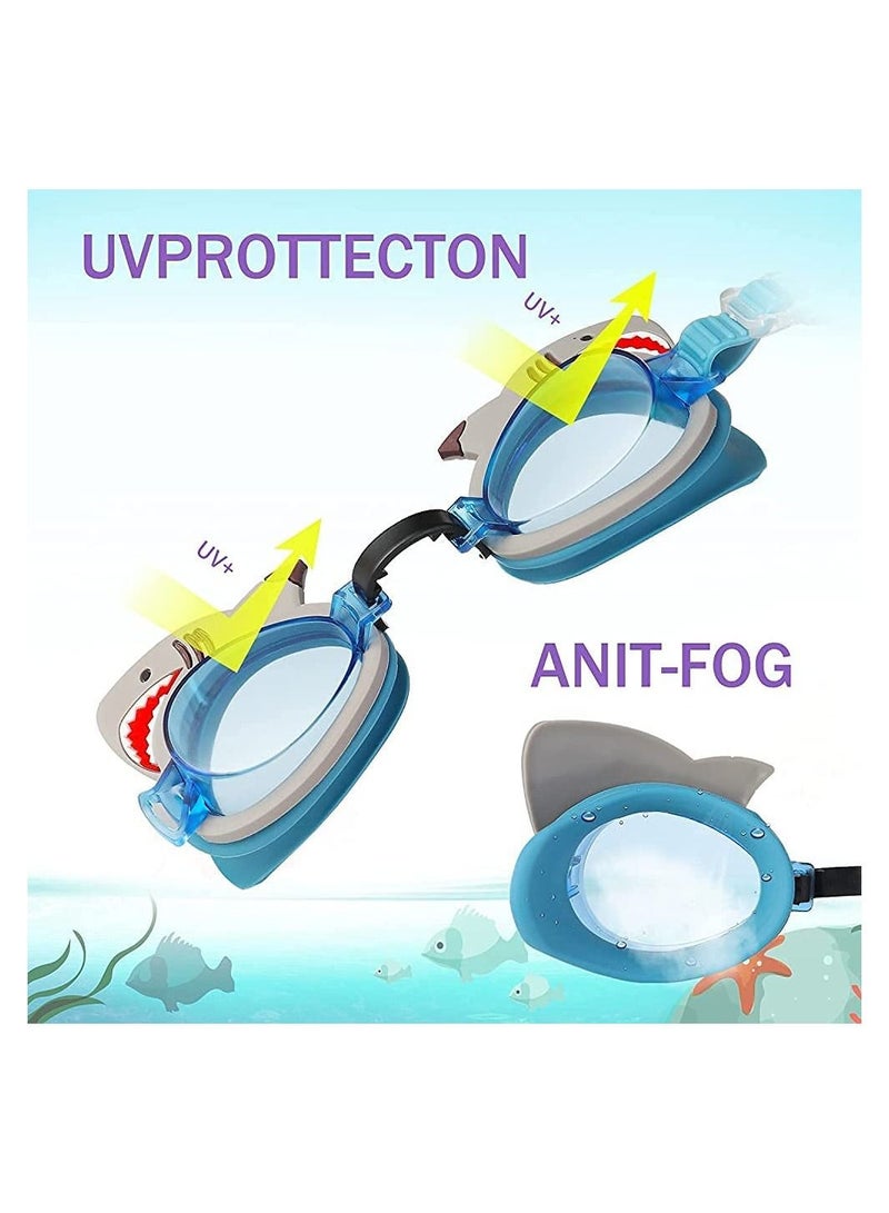 GGEROU Kids Swim Goggles, Anti Fog No Leak UV Protection Wide View Swim Goggles for Age 3-16 (Shark) - Image 4