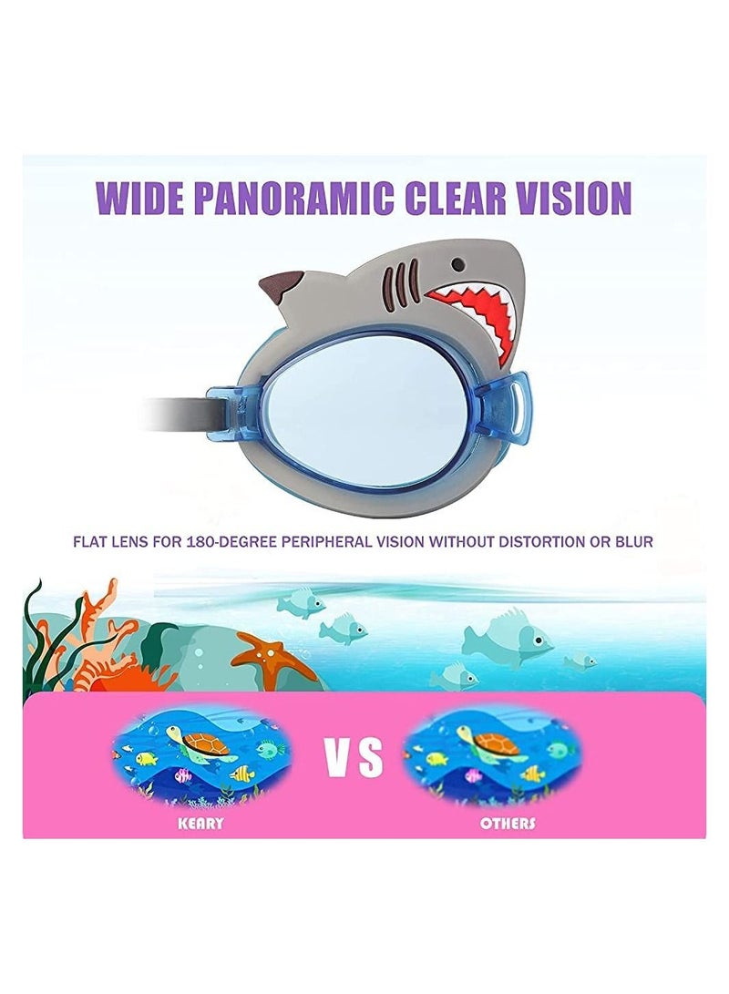 GGEROU Kids Swim Goggles, Anti Fog No Leak UV Protection Wide View Swim Goggles for Age 3-16 (Shark) - Image 2