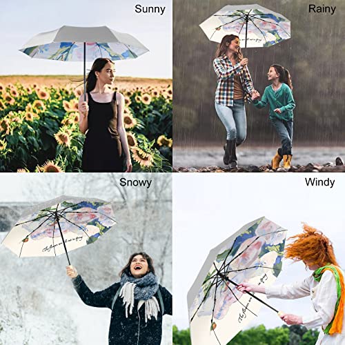 Cuby UV Sun Umbrella Compact Folding Travel Umbrella Auto Open and Close for Windproof, Rainproof & 99.9% UV Protection Parasol with Silver Anti-UV Coating (Silver Rose) - Image 2
