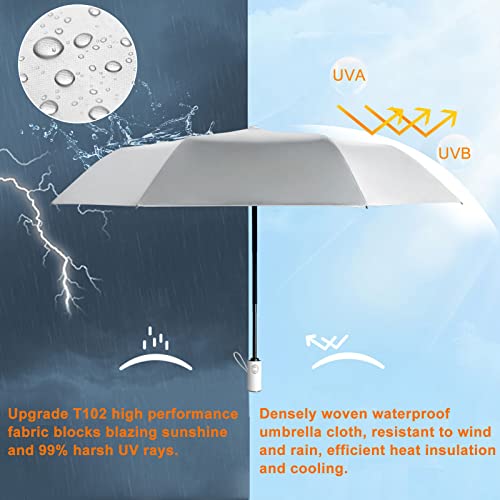 Cuby UV Sun Umbrella Compact Folding Travel Umbrella Auto Open and Close for Windproof, Rainproof & 99.9% UV Protection Parasol with Silver Anti-UV Coating (Silver Rose) - Image 5