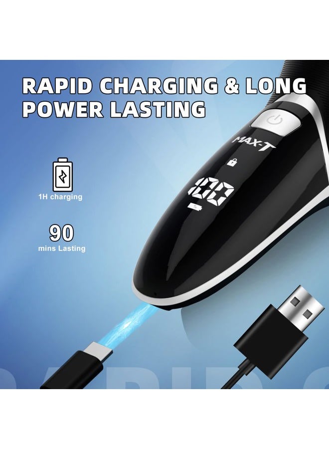 MAX-T Electric Shaver Razor for Men, MAX-T Quick Rechargeable Wet Dry Rotary Shaver with Pop Up Trimmer and LED Display, IPX7 100% Waterproof (8101 with USB Cable) - Image 3