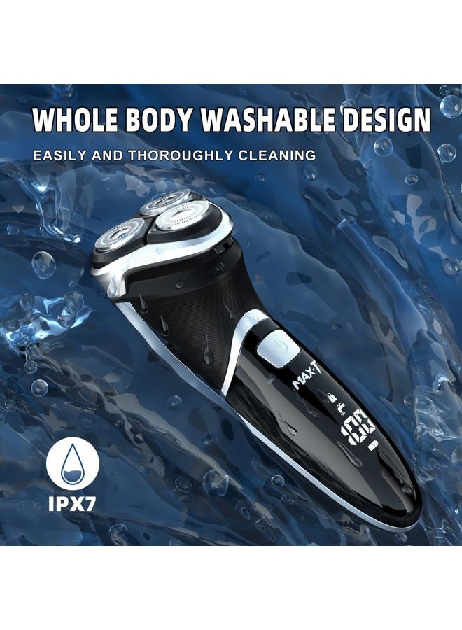 MAX-T Electric Shaver Razor for Men, MAX-T Quick Rechargeable Wet Dry Rotary Shaver with Pop Up Trimmer and LED Display, IPX7 100% Waterproof (8101 with USB Cable) - Image 4