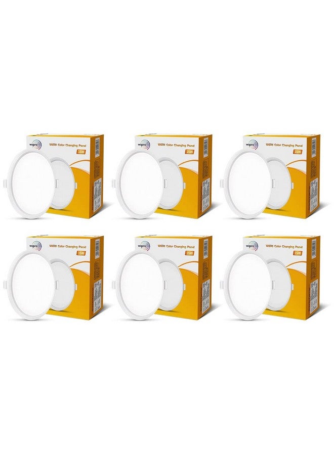 wipro Garnet 15W Wave Cct Round Panel|Colour Changing Panel|Warm White,Neutral White,Cool White|Slim Border&Sleek Design|Recessed Downlighter for False Ceiling|Cutout 150Mm|Pack of 6 - Image 1