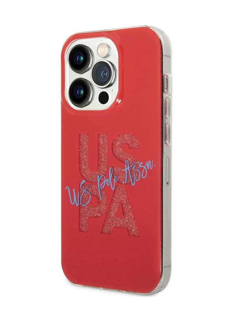 U.S.Polo - IML Glitter Script Hard Case for iPhone 14 Pro Max (6.7") - Red - Image 1