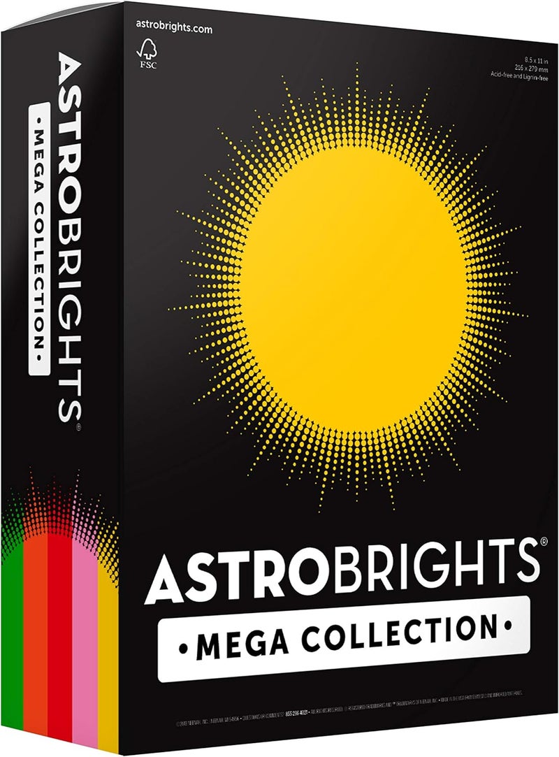 Astrobrights Mega Collection, Colored Cardstock, "Retro" 5-Color Assortment, 320 Sheets, 65 lb/176 gsm, 8.5" x 11" (91688) - Image 1