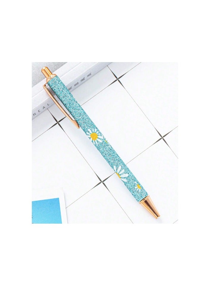هي تريا Blue daisy pattern glitter Pen