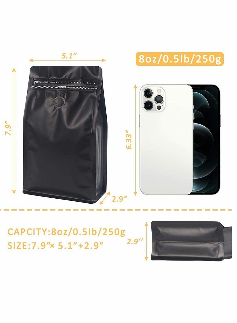 KASTWAVE Coffee Storage, Coffee Bags with Valve Black High Barrier Aluminum Foil Flat Bottom Standing Coffee Beans Storage Bags, Reusable Heat Sealable Side Zipper Pouches for Home or Store (20pcs,8 oz,1/2 lb) - Image 2