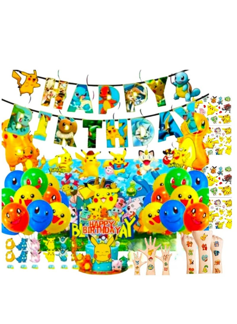 Tamona Pokémon Birthday Party Decoration Set with Temporary Waterproof Tattoos -65 Pcs.  - Image 1