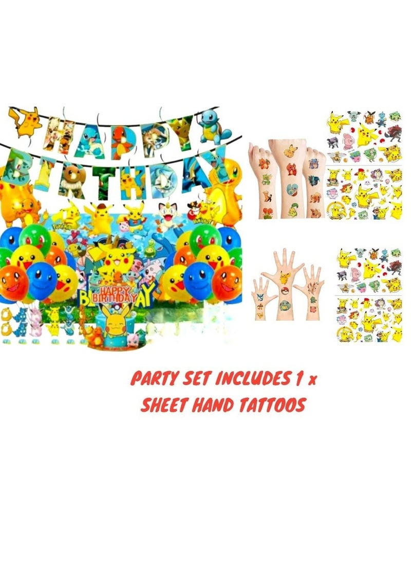 Tamona Pokémon Birthday Party Decoration Set with Temporary Waterproof Tattoos -65 Pcs.  - Image 2