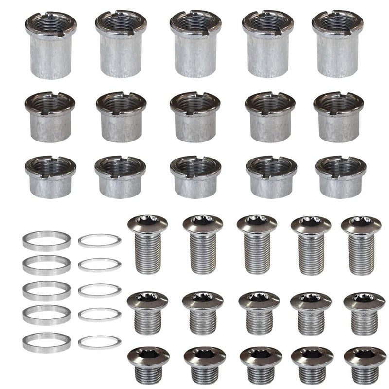 Lotatheta 5 pcs for Each Single/Double/Triple Chainring Bolts Screws Disc Crankset Nuts Chainwheel + 10 pcs Washers Fit for Road Bike Mountain Bike MTB (25 pcs) - Image 1