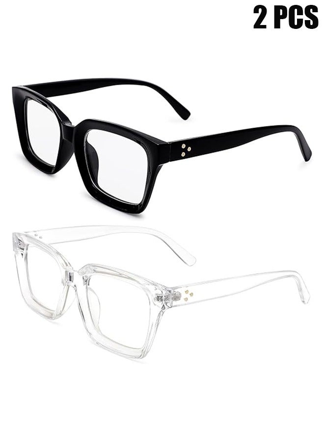 HY Classic Non-prescription Clear Lens Eyeglasses for Women Men, 2Pcs Fashion Vintage Square Thick Frame Fake Eyeglasses, Anti-Blue Light Full Frame Retro Fashion Simple Frame Glasses for Travel Holiday  - Image 1