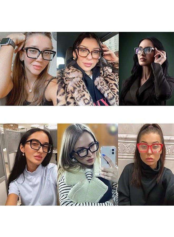 HY Classic Non-prescription Clear Lens Eyeglasses for Women Men, 2Pcs Fashion Vintage Square Thick Frame Fake Eyeglasses, Anti-Blue Light Full Frame Retro Fashion Simple Frame Glasses for Travel Holiday  - Image 4