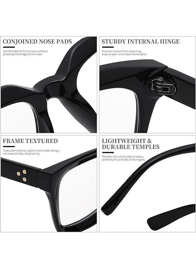 HY Classic Non-prescription Clear Lens Eyeglasses for Women Men, 2Pcs Fashion Vintage Square Thick Frame Fake Eyeglasses, Anti-Blue Light Full Frame Retro Fashion Simple Frame Glasses for Travel Holiday  - Image 3