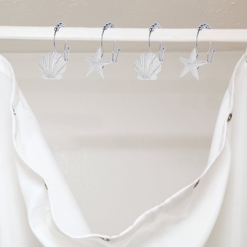 12 Pcs Brown Shower Curtain Hooks Bathroom Curtain Hangers with Ocean Themed Seahorse Seashell Designs(Mixed Style) - Image 5