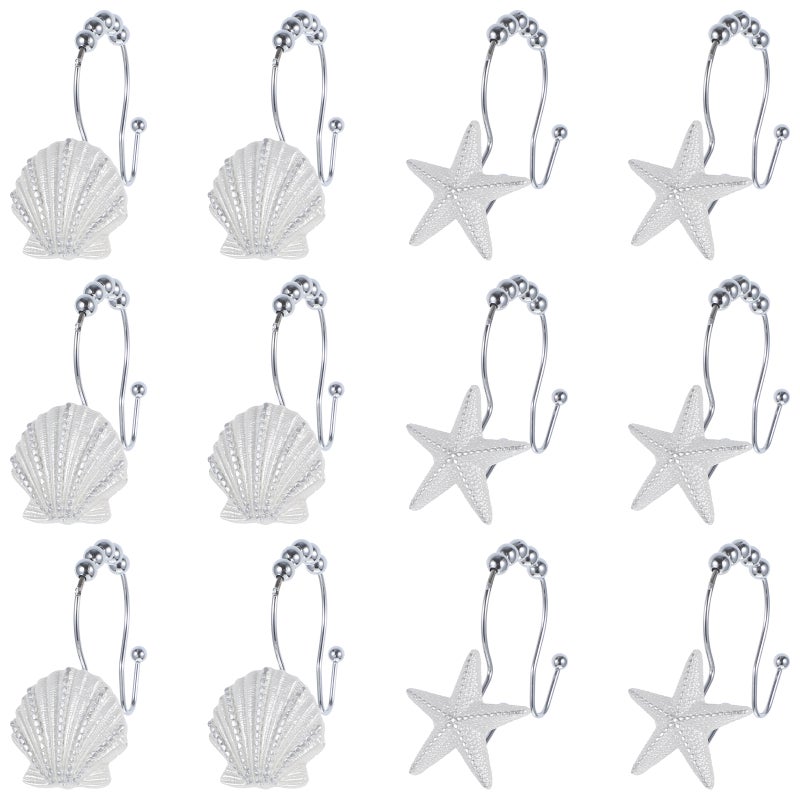 12 Pcs Brown Shower Curtain Hooks Bathroom Curtain Hangers with Ocean Themed Seahorse Seashell Designs(Mixed Style) - Image 4