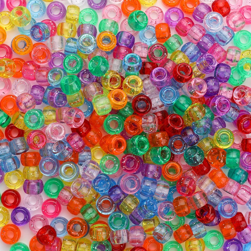 Molain 500 Glitter Pony Beads Mix 6 x 9mm Multicolor Bracelet Beads Beads for Hair Braids Plastic Beads for Arts Crafts Hair braiding Jewelry Decorations Transparent