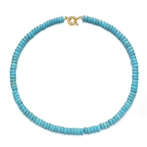 chorfla Beaded Gemstone Necklaces for Women Bohemian Colored Choker Natural Stone Bead Decoration Summer Beach Handmade Jewelry Necklace BTurquoise - Image 1