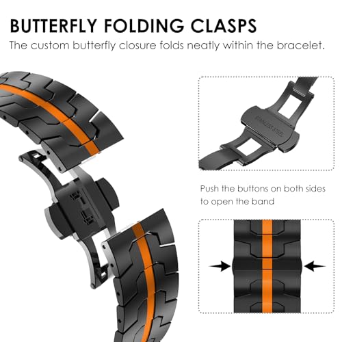 CHANCHY Stainless Steel Band for Apple Watch Band Apple Watch Ultra 3/2/1 Band 49mm, Series 11/10 46mm, 9/8/7 45mm, SE3/SE2/SE 6/5/4 44mm, 3/2/1 42mm, Metal Strap with Folding Clasp for Men, BlackGold - Image 3