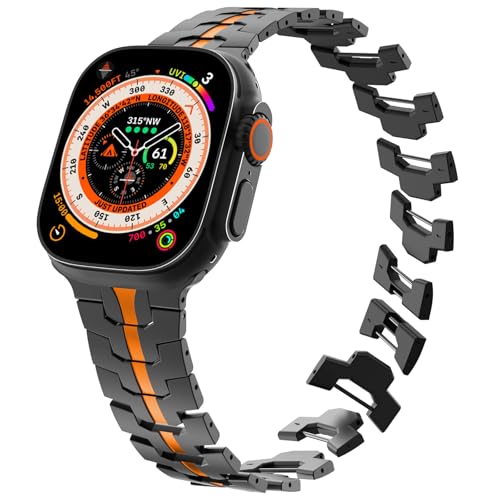 CHANCHY Stainless Steel Band for Apple Watch Band Apple Watch Ultra 3/2/1 Band 49mm, Series 11/10 46mm, 9/8/7 45mm, SE3/SE2/SE 6/5/4 44mm, 3/2/1 42mm, Metal Strap with Folding Clasp for Men, BlackGold - Image 4