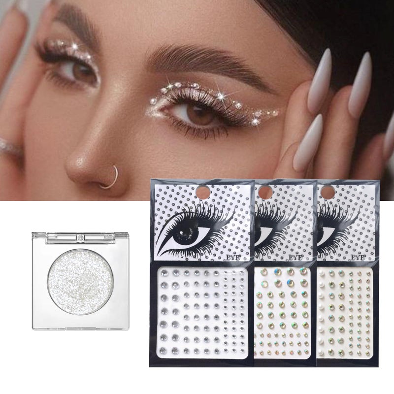 VOTACOS Silver Glitter Eyeshadow & 3Pcs Face Gems Stick on Set, Shimmer Cream Eye Shadow & Hair Jewels Face Rhinestones, Single Eyeshadow Palette & Body Gems Diamonds for Eye Makeup - Image 2
