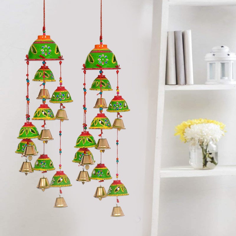 Great Art Bells Decorative Hanging Wind Chimes for Indoor and Outdoor Hanging for Home/Office/Hall Decoration Wedding/Event/Party/Haldi/Anniversary/Theme/Birthday Party/Celebration (Pack of 2) Green - Image 5