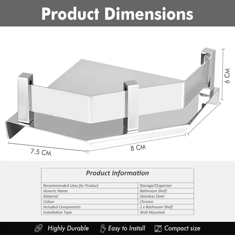 Pivalo Diamond Stainless Steel Corner Shelf Wall Mounted Multipurpose Rack Accessories and Fittings for Bathroom Washroom Kitchen Wash Basin- (6" X 6", 1 Pc) - Image 3