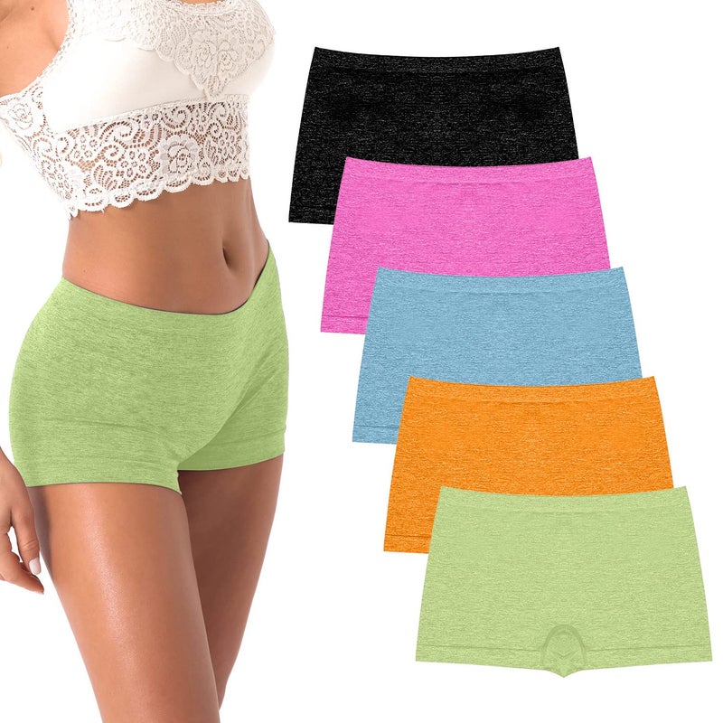 R RUXIA Women's Boyshorts Underwear Seamless Boy Shorts Panties Soft Stretch Boxer Briefs 5 Packs(Regular & Plus Size) - Image 1