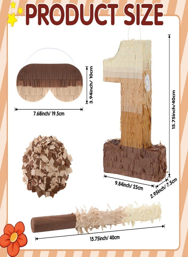 Arrowbash بيناتا رقم 1 من آروباش براون مع عصا وعصابة للعينين وقصاصات ورقية بنية متدرجة الألوان، مقاس 16 × 11 × 3 بوصة، قابلة للتعبئة، زينة معلقة لحفلات أعياد الميلاد الأولى والذكرى السنوية. - Image 3