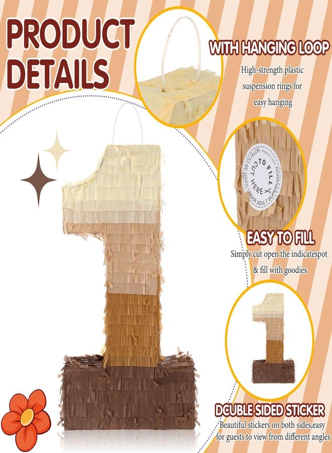 Arrowbash بيناتا رقم 1 من آروباش براون مع عصا وعصابة للعينين وقصاصات ورقية بنية متدرجة الألوان، مقاس 16 × 11 × 3 بوصة، قابلة للتعبئة، زينة معلقة لحفلات أعياد الميلاد الأولى والذكرى السنوية. - Image 4