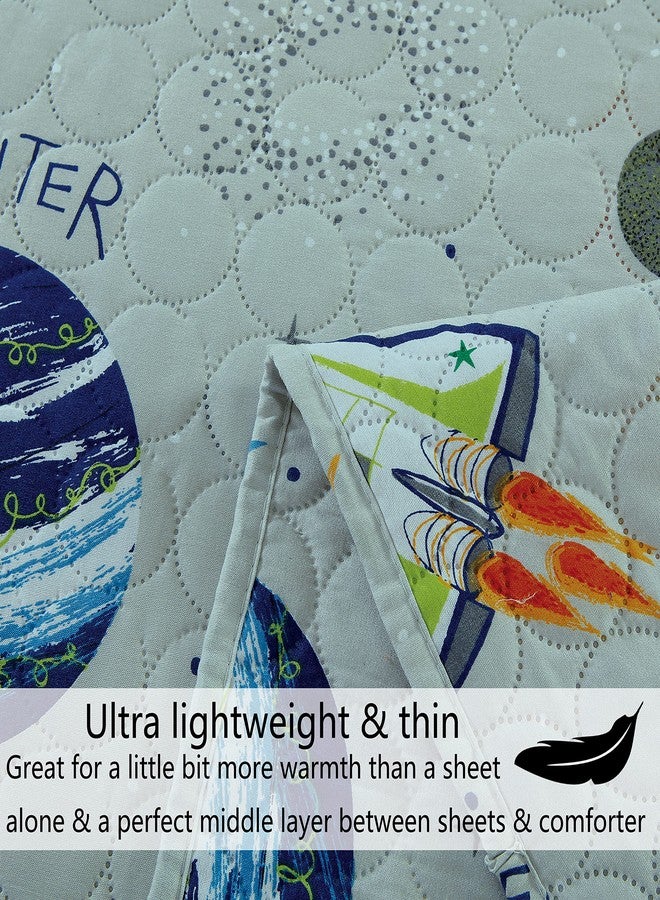 Smuge 3 Pieces Kid's Galaxy Outer Space Adventure Bedspread Coverlet Set Full/Queen with Pillowcases,Planet Rocket Printed Quilt Set for Boy Girl Children Lightweight Bedding Set(Full/Queen,Gray Universe) - Image 4