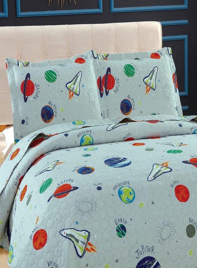 Smuge 3 Pieces Kid's Galaxy Outer Space Adventure Bedspread Coverlet Set Full/Queen with Pillowcases,Planet Rocket Printed Quilt Set for Boy Girl Children Lightweight Bedding Set(Full/Queen,Gray Universe) - Image 2
