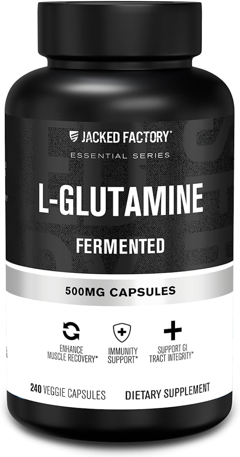 Jacked Factory LGlutamine Capsules 500mg  Vegan Fermented L Glutamine Supplement for Post Workout Muscle Recovery Immunity Digestive Health  240 Capsules - Image 1