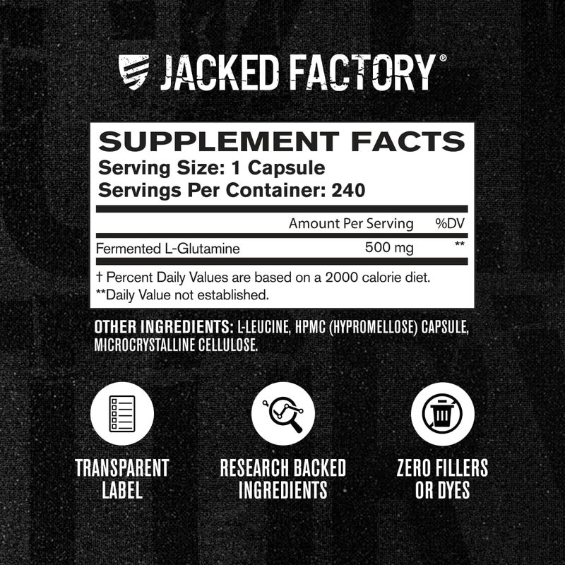 Jacked Factory LGlutamine Capsules 500mg  Vegan Fermented L Glutamine Supplement for Post Workout Muscle Recovery Immunity Digestive Health  240 Capsules - Image 5