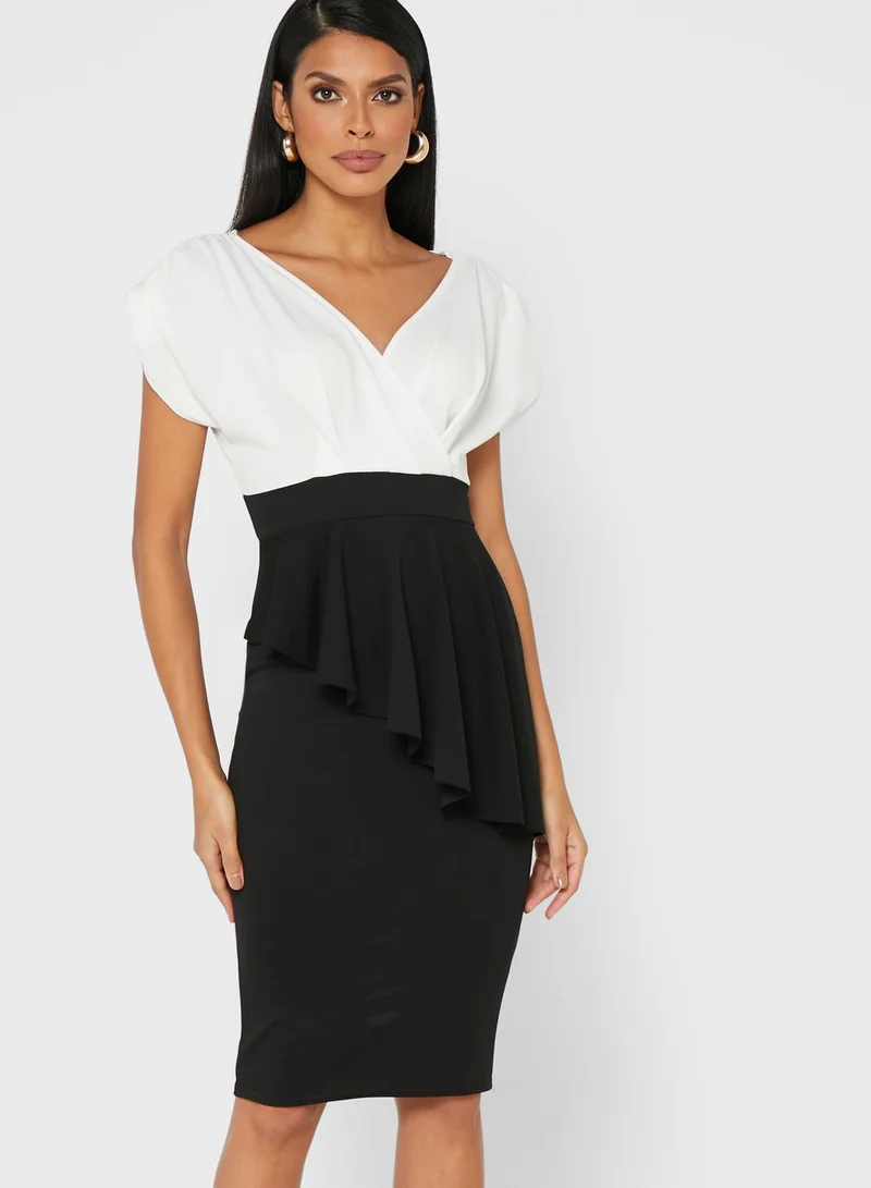 QUIZ Peplum Ruched Detail Dress