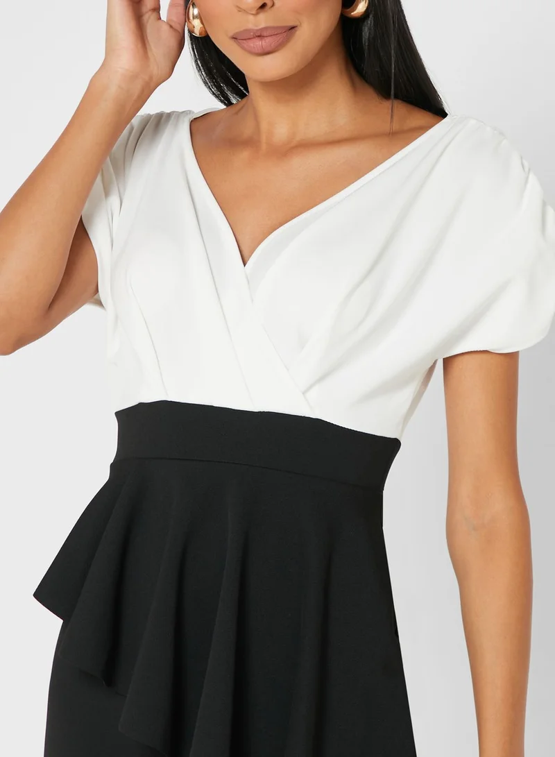QUIZ Peplum Ruched Detail Dress