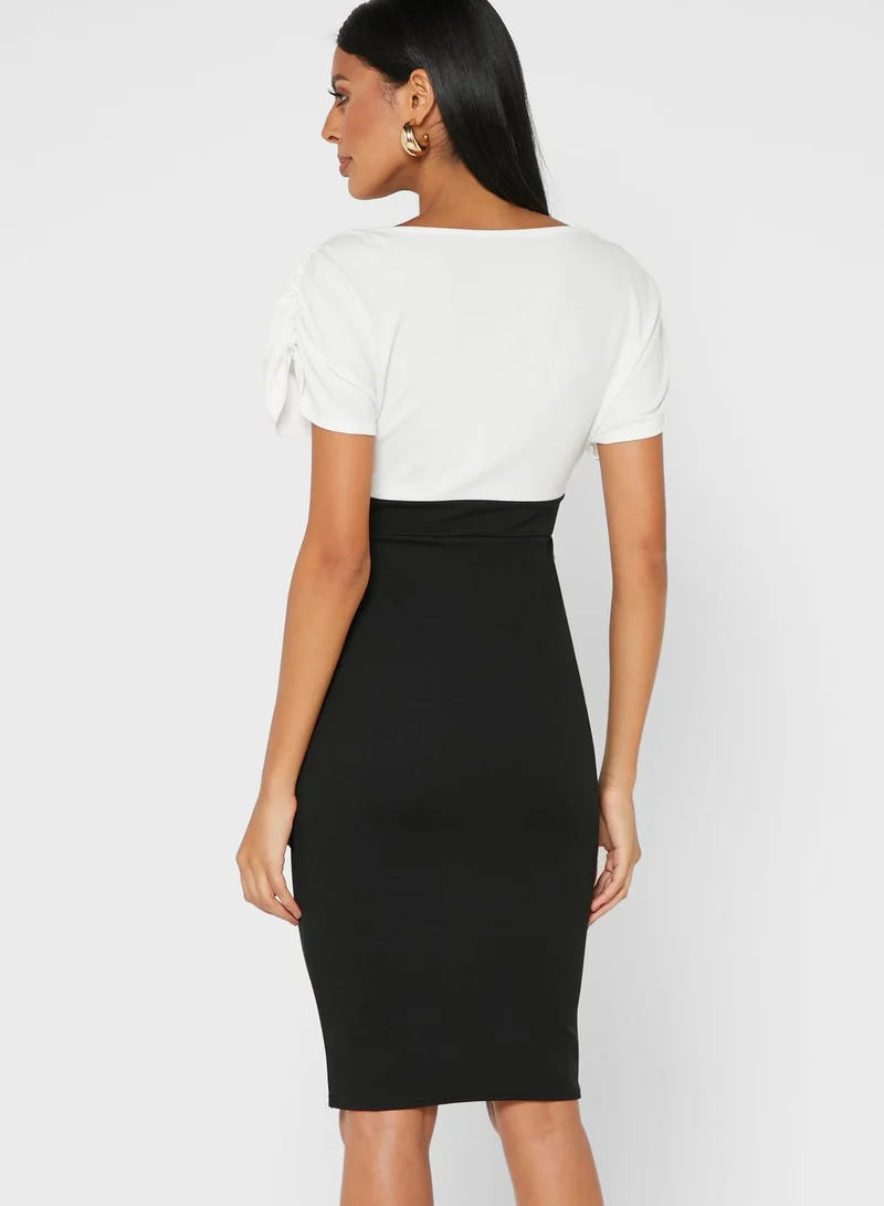 QUIZ Peplum Ruched Detail Dress