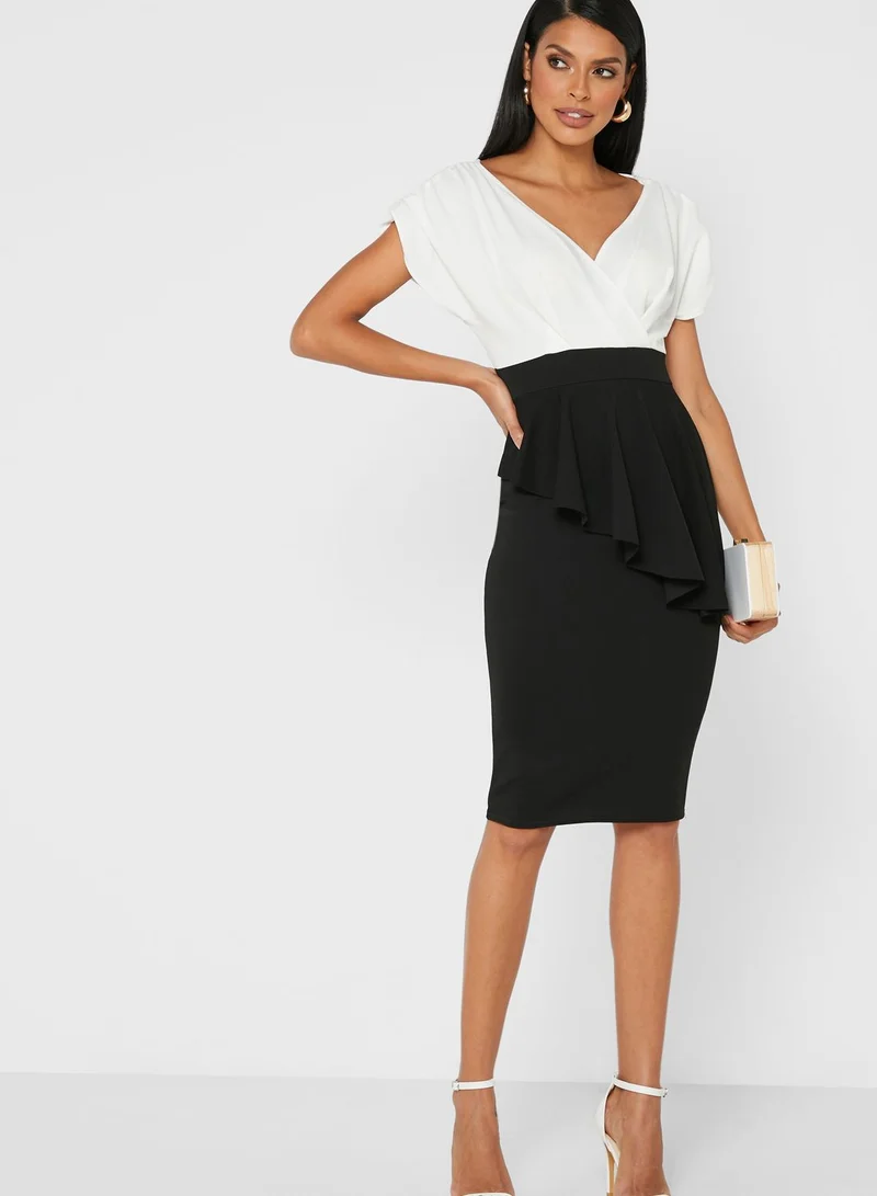 QUIZ Peplum Ruched Detail Dress