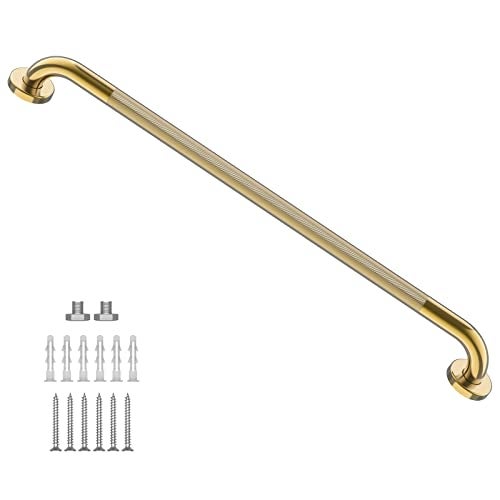Zepolu Gold Shower Grab Bar wAntiSlip Knurled Grip 36 Inch Zepolu Wall Mounted Stainless Steel Bath Grab BarSafety Balanced Handrail Handicap Injury Elderly Senior Assist Support Textured Handle - Image 1