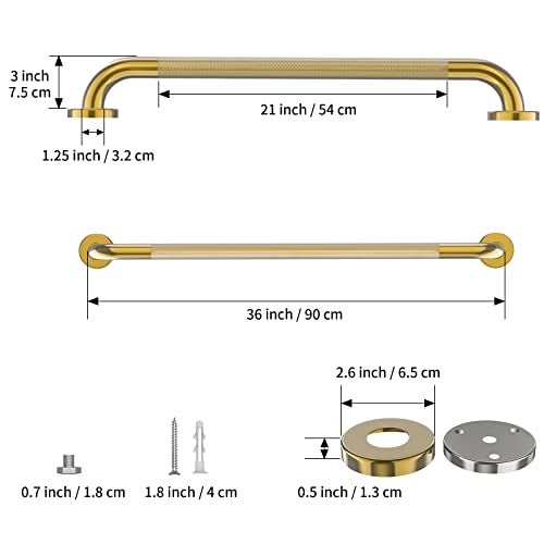 Zepolu Gold Shower Grab Bar wAntiSlip Knurled Grip 36 Inch Zepolu Wall Mounted Stainless Steel Bath Grab BarSafety Balanced Handrail Handicap Injury Elderly Senior Assist Support Textured Handle - Image 3