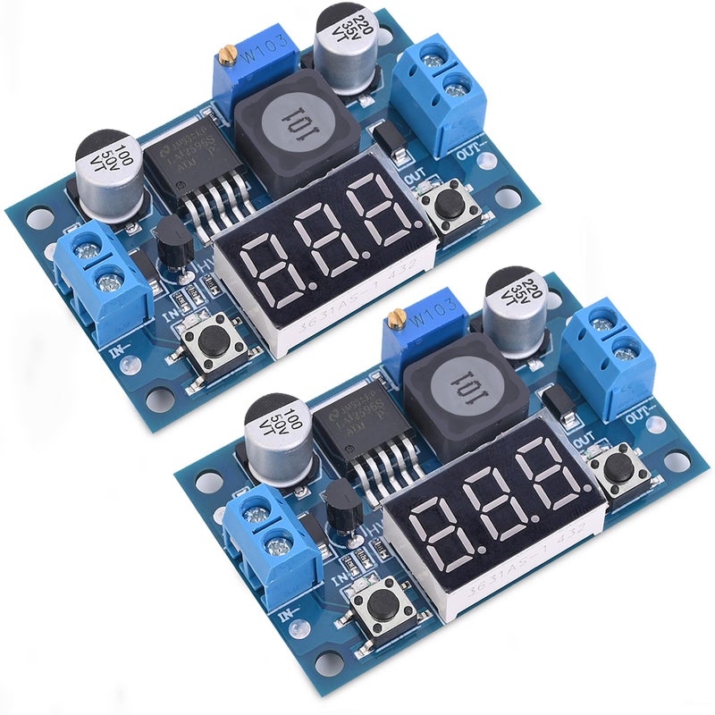 Seloky LM2596 Adjustable DC-DC Step-Down Buck Converter Module with LED Voltmeter Display, Voltage Regulator 4.0-40V Input to 1.25-37V Output Power Supply Module (Pack of 2) - Image 1