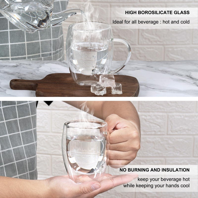 FrutPunch Double walled glass coffee mugs, Glass Coffee Mugs Set Of 2, Glass Coffee Cups with Handles, 12OZ, Suitable for Cappuccino, Latte, Espresso, Hot Drinks, Cold Drinks - Image 4