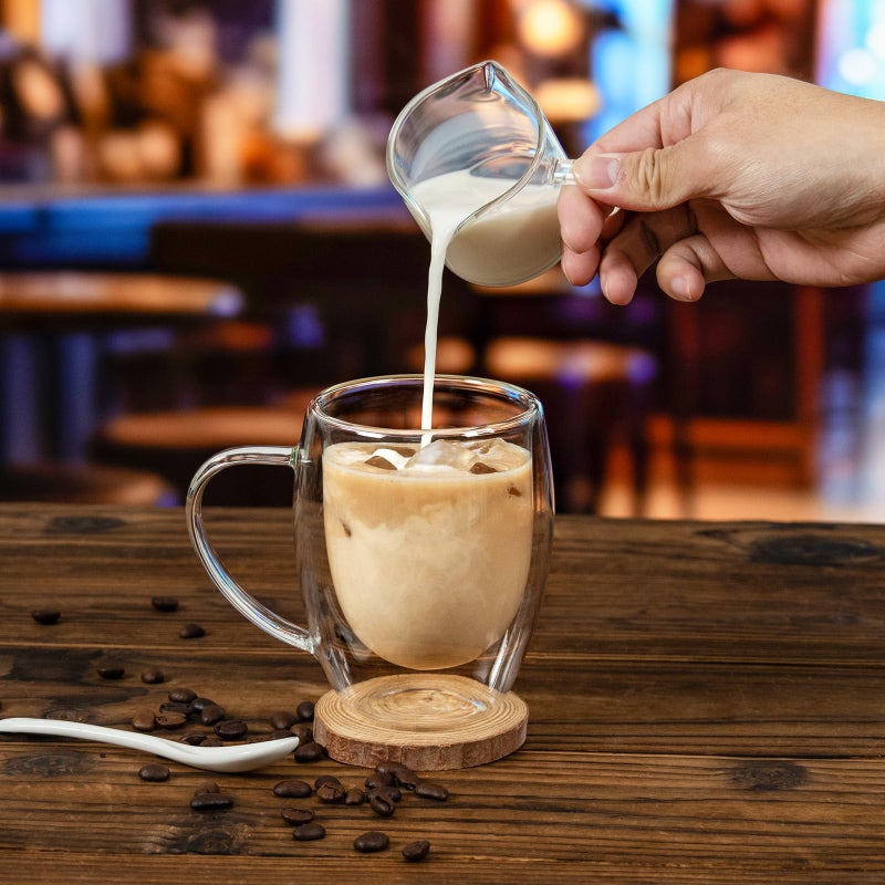 FrutPunch Double walled glass coffee mugs, Glass Coffee Mugs Set Of 2, Glass Coffee Cups with Handles, 12OZ, Suitable for Cappuccino, Latte, Espresso, Hot Drinks, Cold Drinks - Image 5