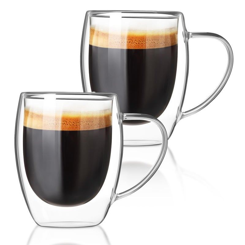 FrutPunch Double walled glass coffee mugs, Glass Coffee Mugs Set Of 2, Glass Coffee Cups with Handles, 12OZ, Suitable for Cappuccino, Latte, Espresso, Hot Drinks, Cold Drinks - Image 1