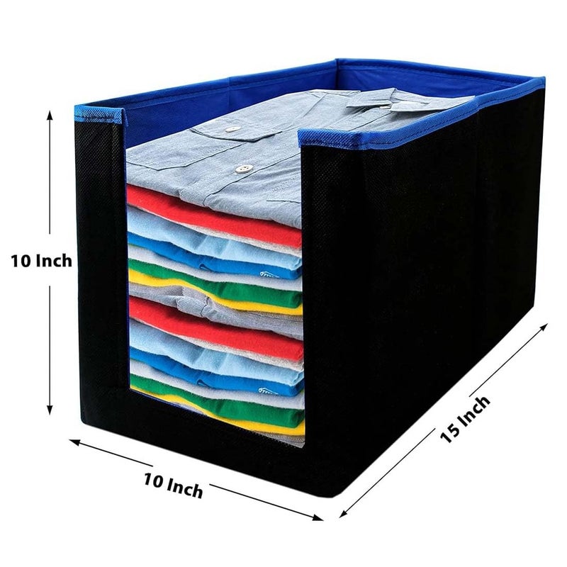 UNICRAFTS Pack of 4 Non Woven Shirt StackerClothes Organizer Clothing Cover Closet Wardrobe Organizer Multipurporse Storage Box 381 x 254 x 254 Blue - Image 2