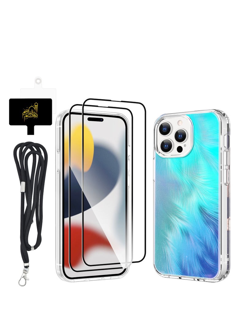 TLAXCA 4 in 1 for iPhone 15 Pro Max Case with 2 x Tempered Glass Screen Protector 1 x Universal Cell Phone Lanyard Fashionable Design Phone Cover for Women Girls Gradient Color - Image 1