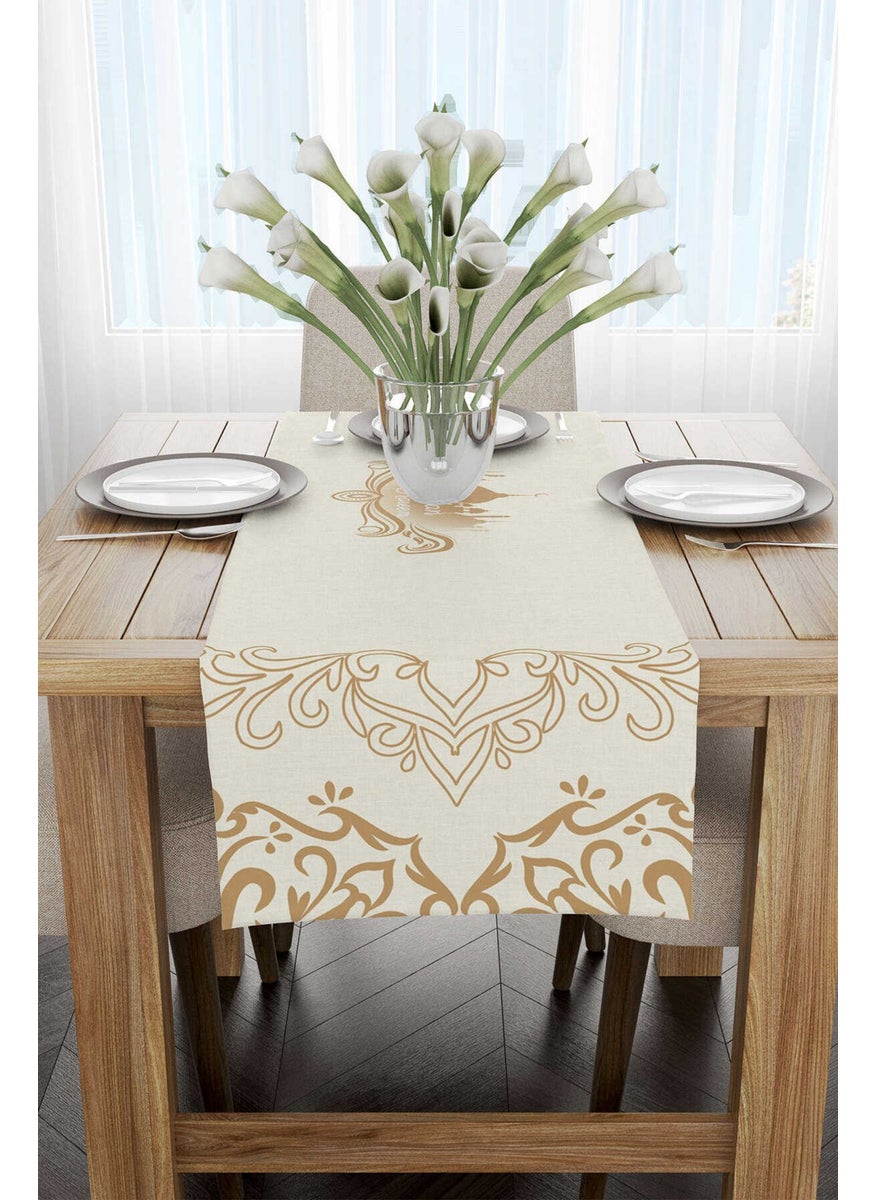 Cango Home - Cream Brown Ramadan Themed Decorative Patterned Digital Printed Runner CGH1306-RN - Image 1