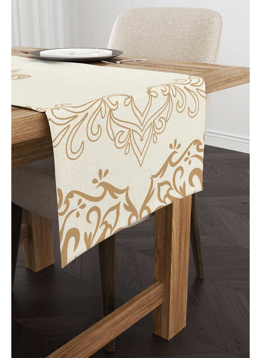 Cango Home - Cream Brown Ramadan Themed Decorative Patterned Digital Printed Runner CGH1306-RN - Image 1